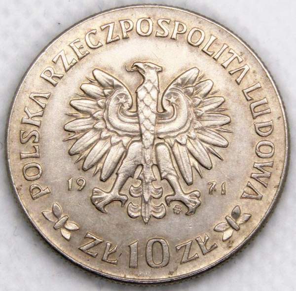 Монета 10 злотых Польша, 50 лет с момента присоединения Верхней Силезии, 1971, арт 2