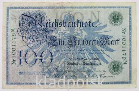 Банкнота 100 марок 1908 года Германия, арт 3