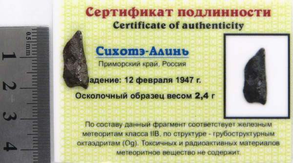 Осколок метеорита Сихотэ-Алинь арт 15