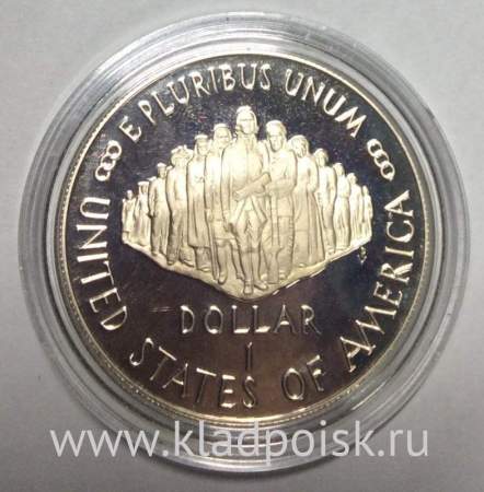 Монета 1 доллар США 1987 года, 200 лет Конституции США, Серебро 900 пробы, пруф