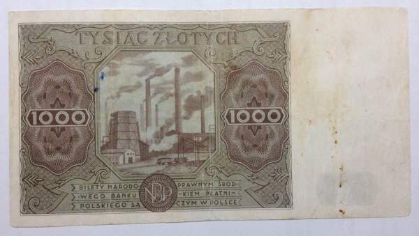 Банкнота 1000 злотых 1947 года Польша