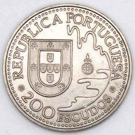 Монета 200 эскудо 1993 года, 450 лет высадке в Японии на остров Танегасима, Португалия