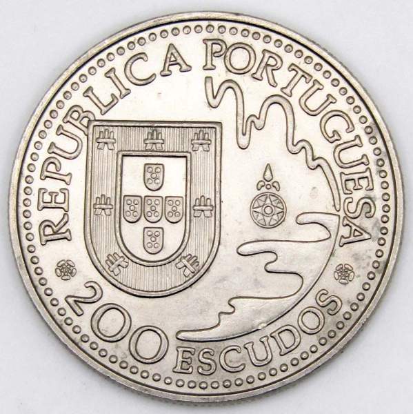 Монета 200 эскудо 1993 года, 450 лет высадке в Японии на остров Танегасима, Португалия
