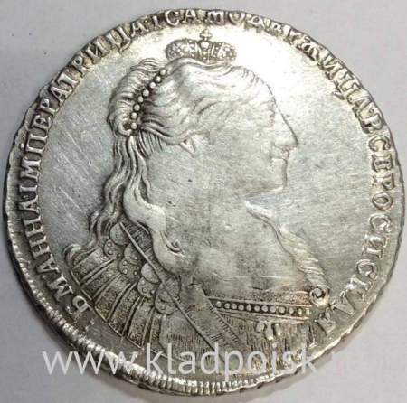 Монета рубль 1735 г. Российская Империя, Анна Иоанновна, Хвост орла острый Монета рубль 1735 г. Российская Империя, Анна Иоанновна, Хвост орла острый
