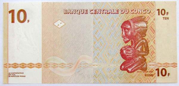 Банкнота Конго 10 франков 2003 года