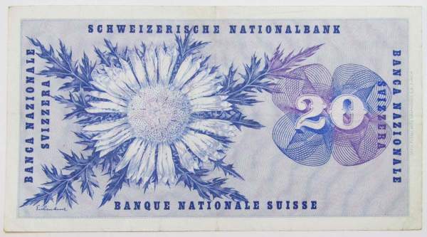 Банкнота 20 франков 1973 года Швейцария