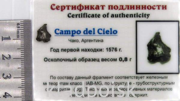 Осколок метеорита Campo del Cielo, арт 37