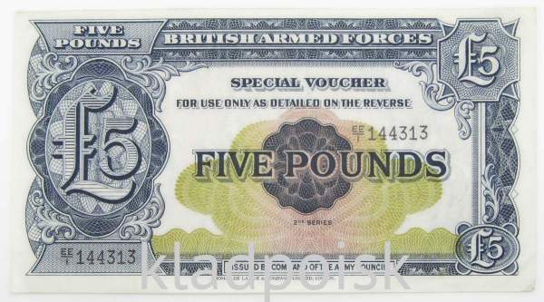 Банкнота 5 фунтов 1958 года Великобритания Вооруженные силы, арт 3