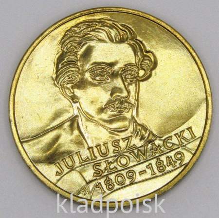 Монета 2 злотых Польша 150 лет со дня смерти Юлиуша Словацкого 1999