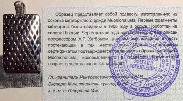 Подвеска из метеорита Муонионалуста (Muonionalusta) оправа из нержавеющей стали (арт 24)