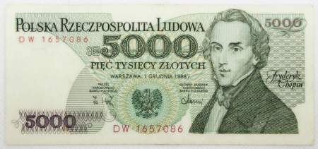Банкнота 5000 злотых 1988 года Польша