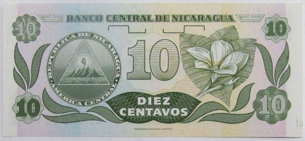 Банкнота 10 сентаво 1991 года Никарагуа