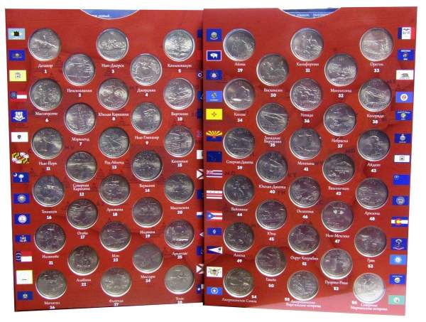 Набор монет 25 центов США серий «Штаты и территории» в альбоме