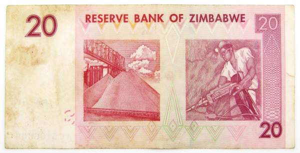 Банкнота Зимбабве 20 долларов 2007 года
