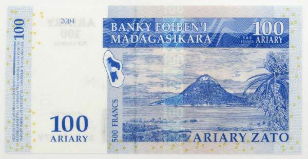 Банкнота Мадагаскар 100 ариаров 2004 года Банкнота Мадагаскар 100 ариаров 2004 года