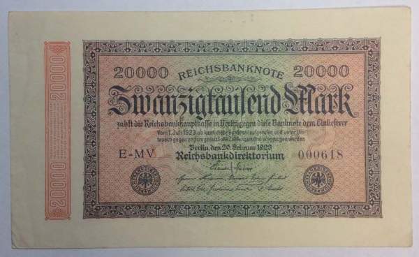 Банкнота 20000 марок 1923 года - Веймарская Республика Банкнота 20000 марок 1923 года - Веймарская Республика