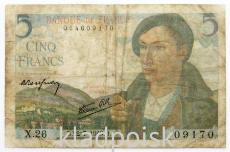 Банкнота 5 франков 1943 года Франция