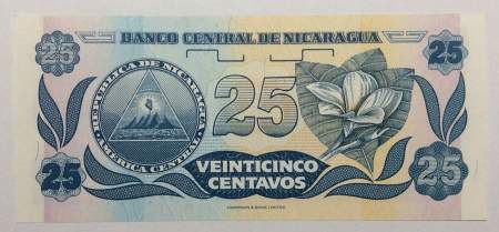 Банкнота 25 сентаво 1991 года Никарагуа