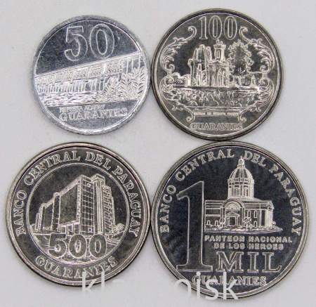 Набор регулярных монет Парагвая 2007-2012 гг., 4 монеты