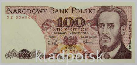Банкнота 100 злотых 1988 года Польша