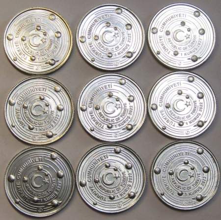 Набор монет 1 куруш Турция 2022 Планеты солнечной системы, 9 монет