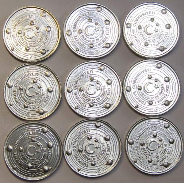Набор монет 1 куруш Турция 2022 Планеты солнечной системы, 9 монет