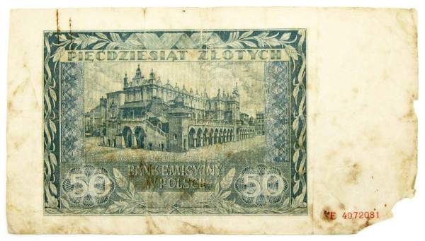 Банкнота 50 злотых 1941 года Польша