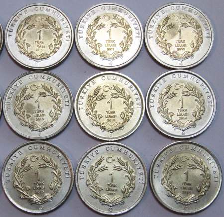 Набор монет 1 лира Турция – 18 монет серии «Животный мир» 2009-2015 гг.