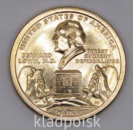 Монета 1 доллар США, Мэн, изобретение дефибриллятора Бернардом Лауни (2024) D