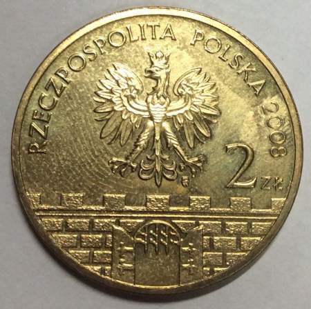 Монета 2 злотых Польша Город Пётркув-Трыбунальски из серии Древние города Польши, 2008