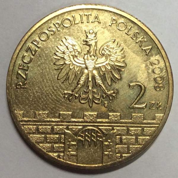 Монета 2 злотых Польша Город Пётркув-Трыбунальски из серии Древние города Польши, 2008