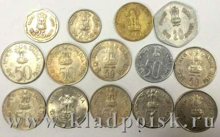 Набор монет Индия пайсы, 1964-1997, 14 монет