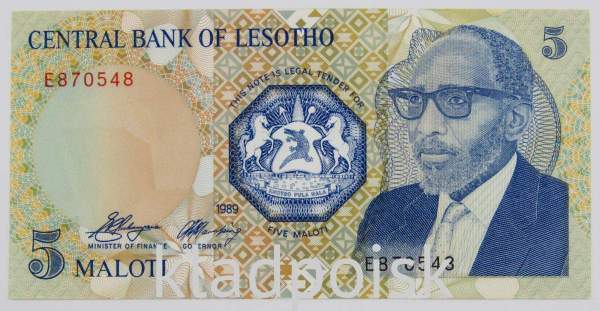 Банкнота 5 малоти 1989 года Лесото