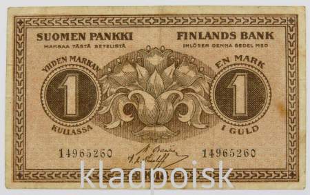 Банкнота 1 марка 1918 года Финляндия