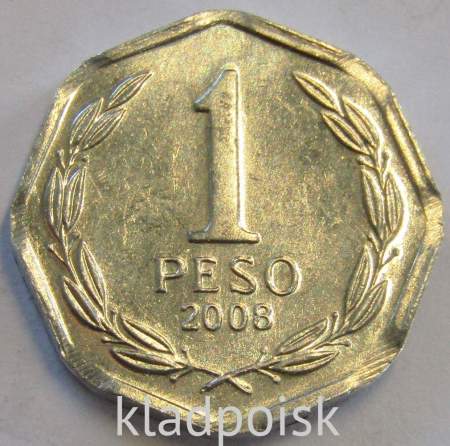 Монета Чили 1 песо 2008 года