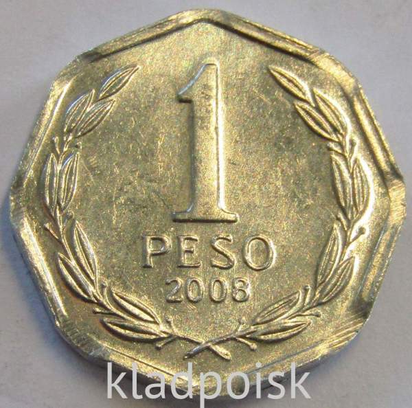Монета Чили 1 песо 2008 года