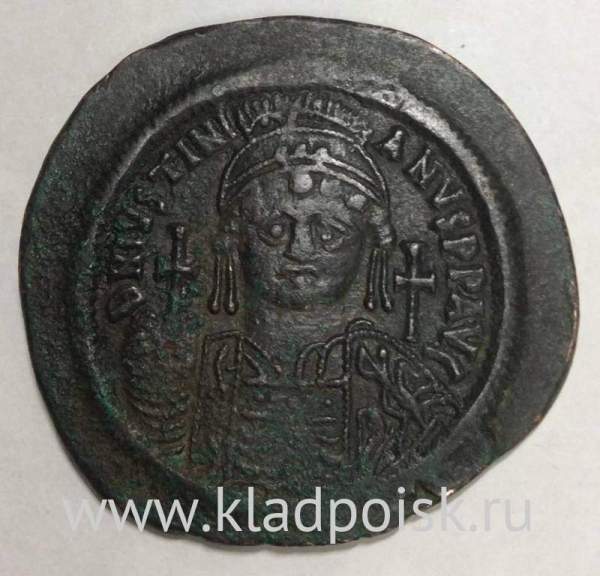 Монета Византии Фоллис Император Юстиниан, Константинополь, 13-ый год правления Монета Византии Фоллис Император Юстиниан, Константинополь, 13-ый год правления