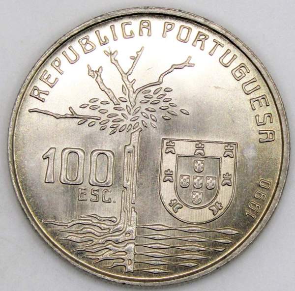 Монета 100 эскудо 1990 года, 100 лет со дня смерти Камилу Каштелу Бранку, Португалия Монета 100 эскудо 1990 года, 100 лет со дня смерти Камилу Каштелу Бранку, Португалия
