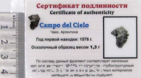 Осколок метеорита Campo del Cielo, арт 13 Осколок метеорита Campo del Cielo, арт 13