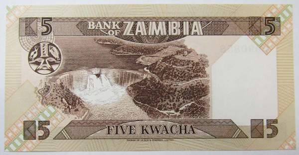 Банкнота Замбия 5 квач 1980-1988 гг.