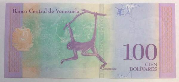 Банкнота 100 боливаров 2018 года Венесуэла Банкнота 100 боливаров 2018 года Венесуэла