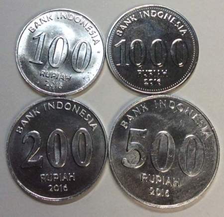 Набор регулярных монет Индонезии 2016 года, 4 монеты