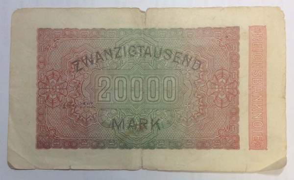 Банкнота 20000 марок 1923 года - Веймарская Республика, арт 2 Банкнота 20000 марок 1923 года - Веймарская Республика, арт 2