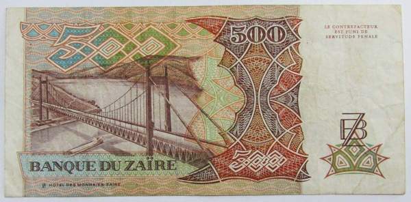 Банкнота 500 заиров 1989 года - Заир