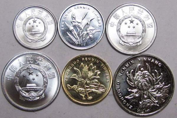 Набор из 6 монет Китая 1987-2013 гг.
