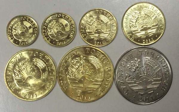 Набор регулярных монет Таджикистан 2011 год, 7 монет Набор регулярных монет Таджикистан 2011 год, 7 монет