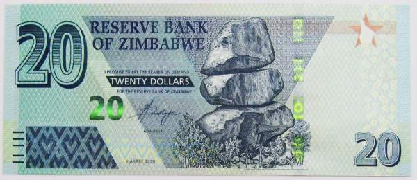 Банкнота Зимбабве 20 долларов 2020 года