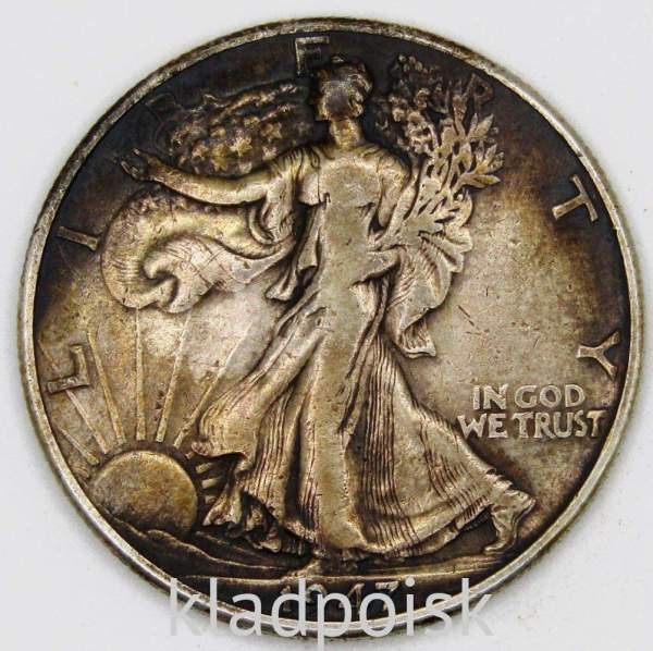 Монета 50 Центов США «Шагающая свобода» 1947 Серебро 900 пробы Монета 50 Центов США «Шагающая свобода» 1947 Серебро 900 пробы