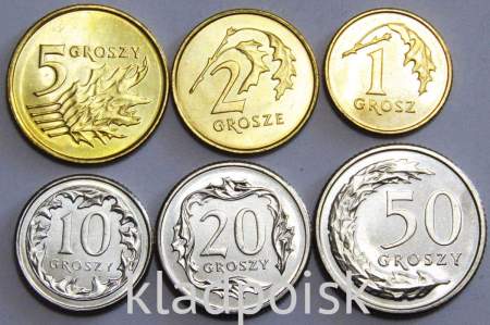 Набор регулярных монет Польши 2009-2013 гг., 6 монет