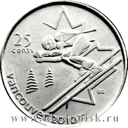 Монета  25 центов Канада, Олимпиада 2010 год Ванкувер - Горные лыжи